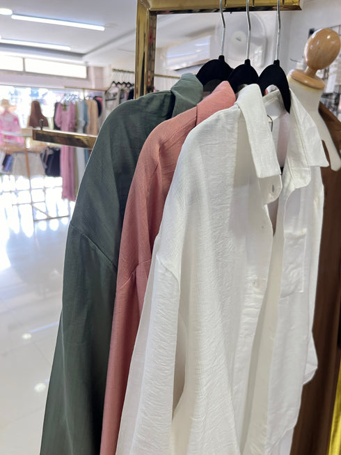 Summer Collar Down Oversize Shirt With Long Maxi Dress Sets